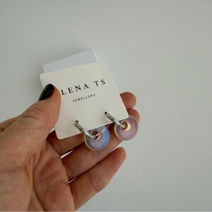 636 Silver Hoop Earrings Opalite Stone